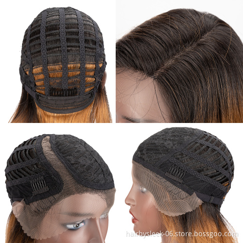 Neutral hairstyle Pixie Cut Bob With side Part Natural Brazilian Remy Straight Hair Lace Part Wig Lace Front Wig Human Hair Wigs